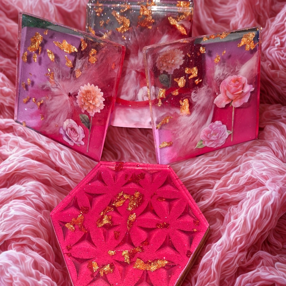 Pink and Gold Floral Coasters